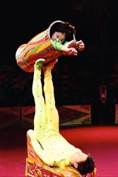 Contortionist foot juggling.